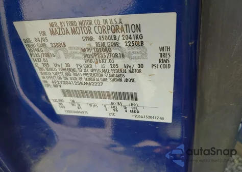 2005 Mazda Tribute S из США, поврежденный, VIN 4F2YZ04125KM62227